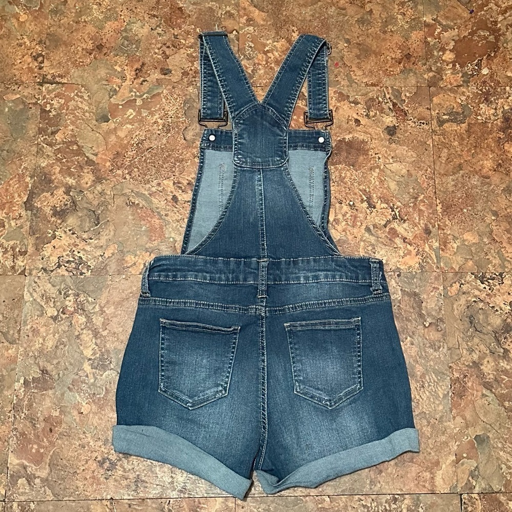 Women’s Blue Denim Overalls Shorts Size 1 - Picture 2 of 2